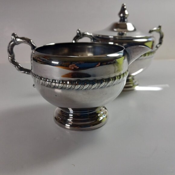 Silver Plated Cream & Sugar Service Vintage Viking Plate EP on Brass Hollowware - Picture 4 of 14